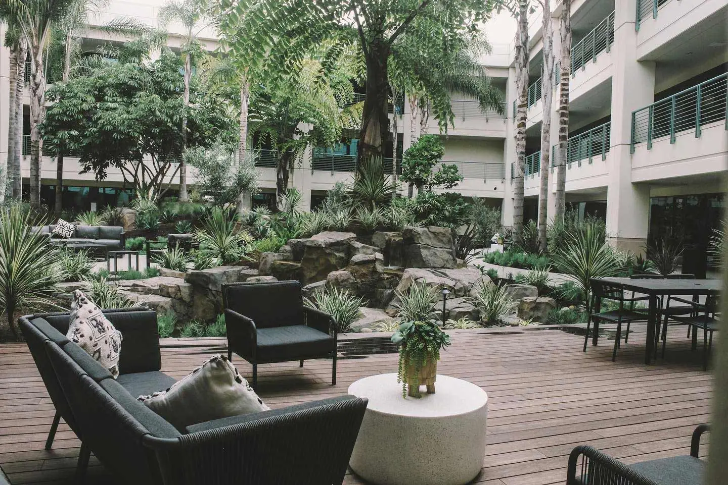Commercial property with tropical landscaping and custom deck near Encinitas, CA.