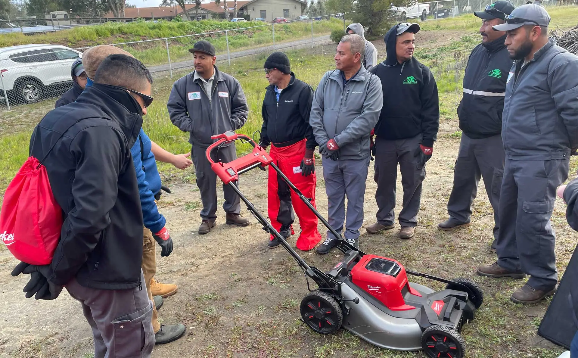 MSE Landscape Professionals crew listening to instruction from a team leader near Del Mar, CA.
