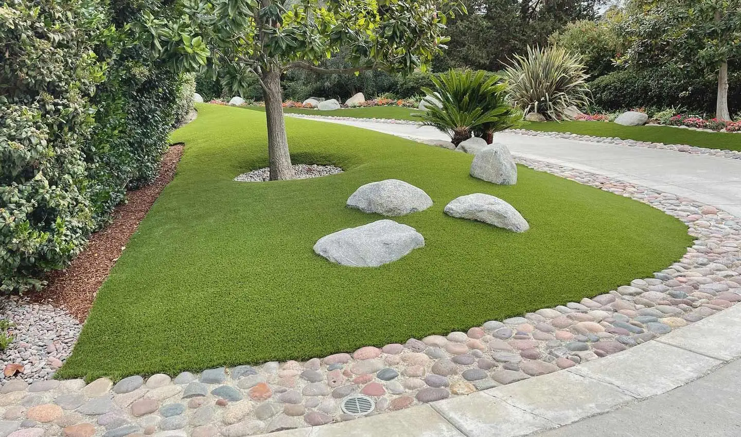 Perfect lawn between a driveway and hedges in Rancho Santa Fe, CA.
