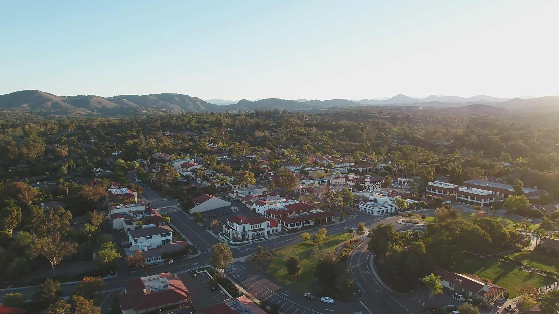 Rancho Santa Fe, California neighborhood at sunrise.
