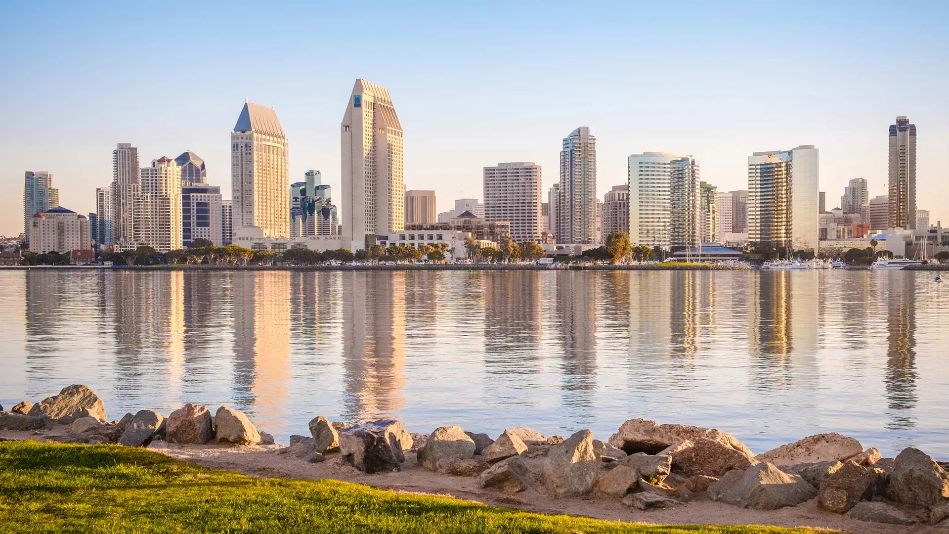 Skyline of San Diego shown in San Diego County, CA.