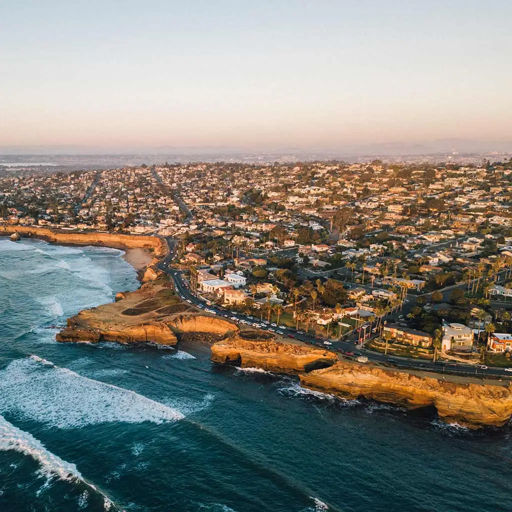 Aerial photo of coastal San Diego, California.