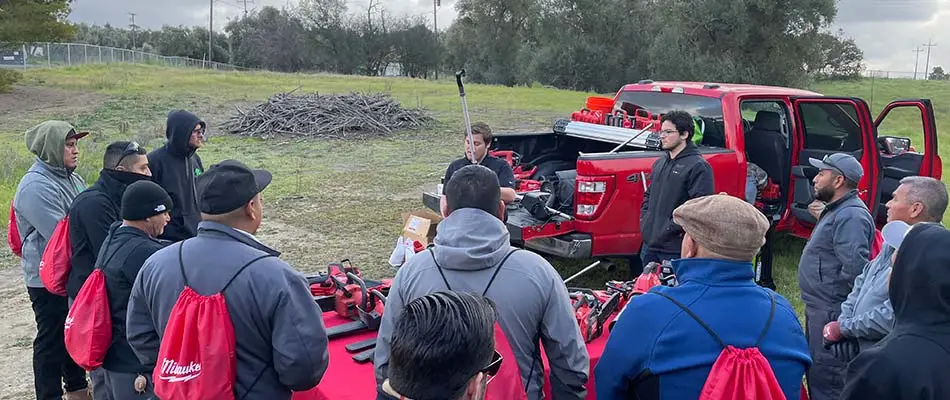 MSE Landscape Professionals with new equipment at a lot in Carlsbad, CA.